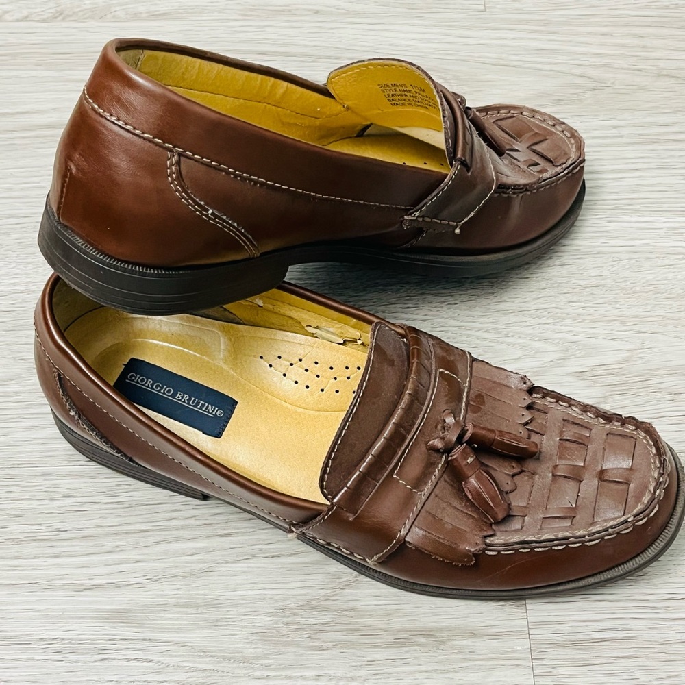 Giorgio Brutini Men's Brown Leather Dress Shoe Loafers Size 11.5